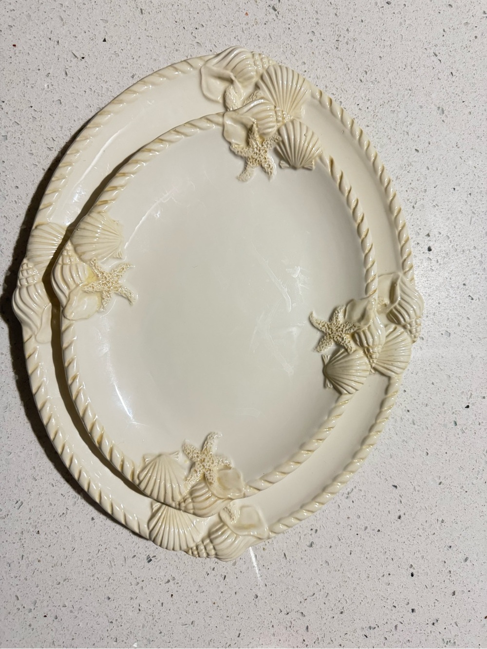Coastal Shell Ceramic Serving Platter in Cream